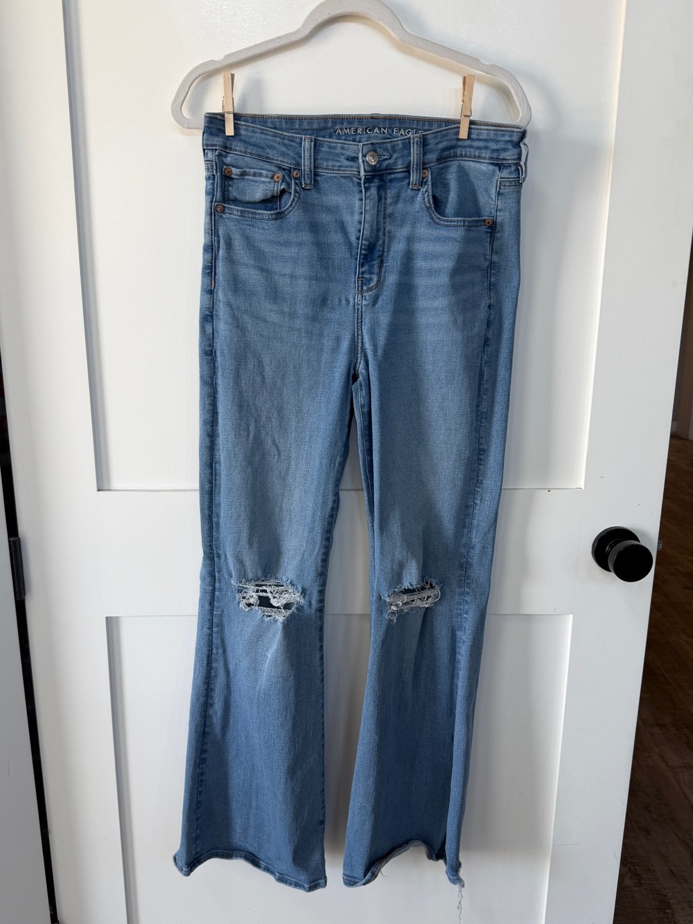 American Eagle Outfitters Light Blue Flared Distressed Jeans 8